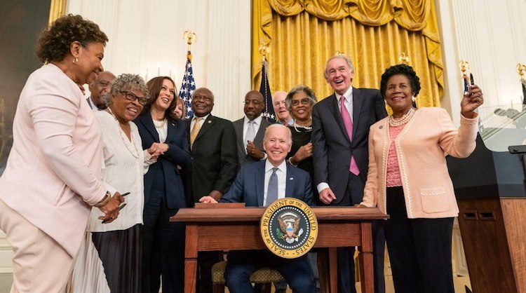 Photo: President Joe Biden signed the Juneteenth National Independence Day Act into law, June 17, 2021. Source: Wikimedia Commons.